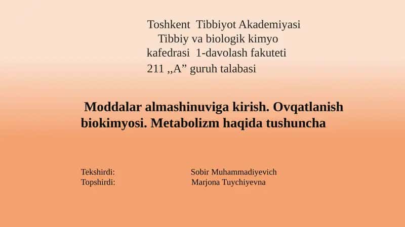 Metabolizm haqida tushuncha 1