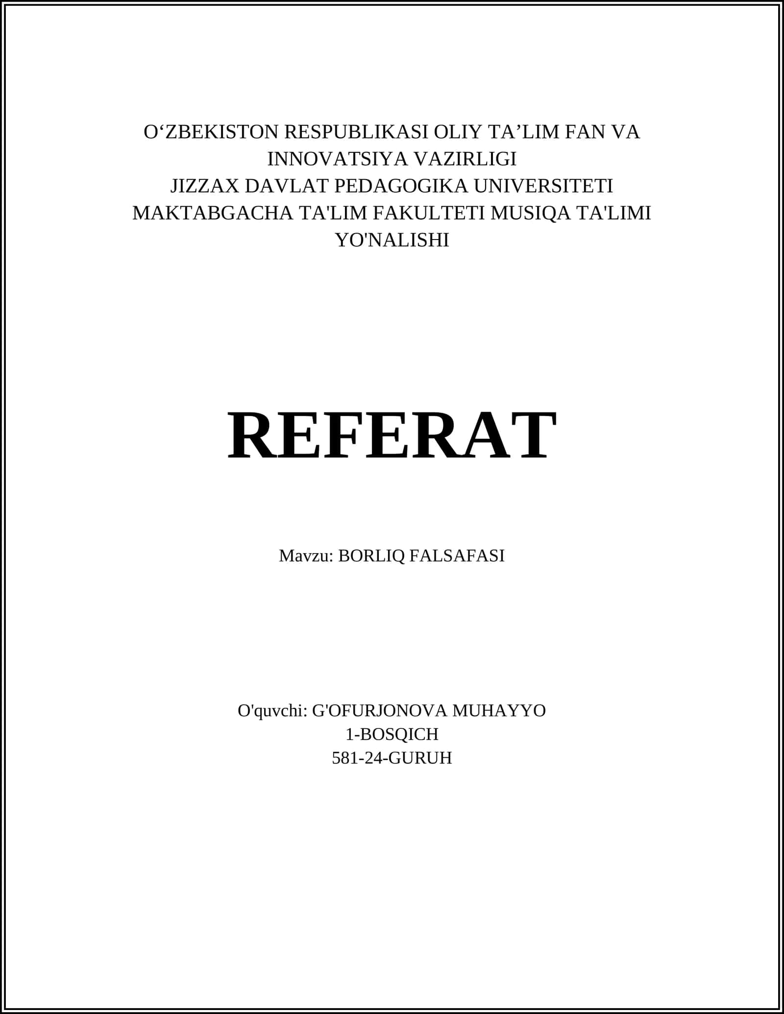 Borliq Falsafasi 1