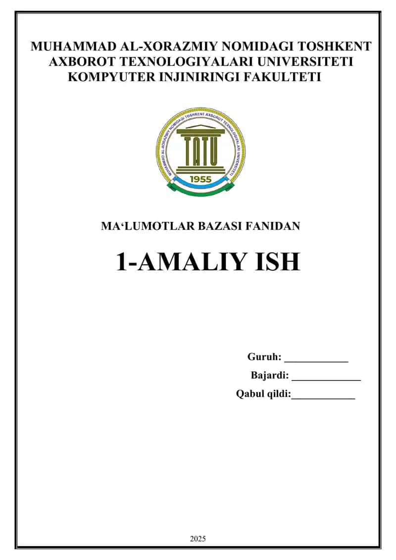 Ma’lumotlar bazasi dasturlarini o‘rnatish va sozlash 1