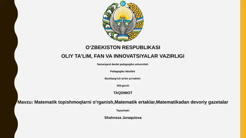 Matematik Jumboqlar, Ertaklar va Devoriy Gazetalar 1
