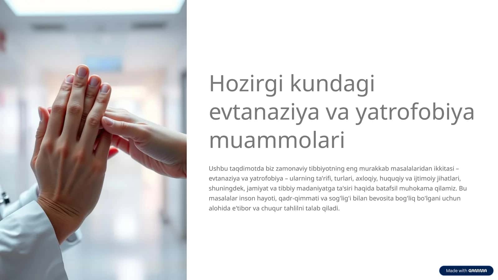 Hozirgi kundagi evtanaziya va yatrofobiya muammolaritibb 1