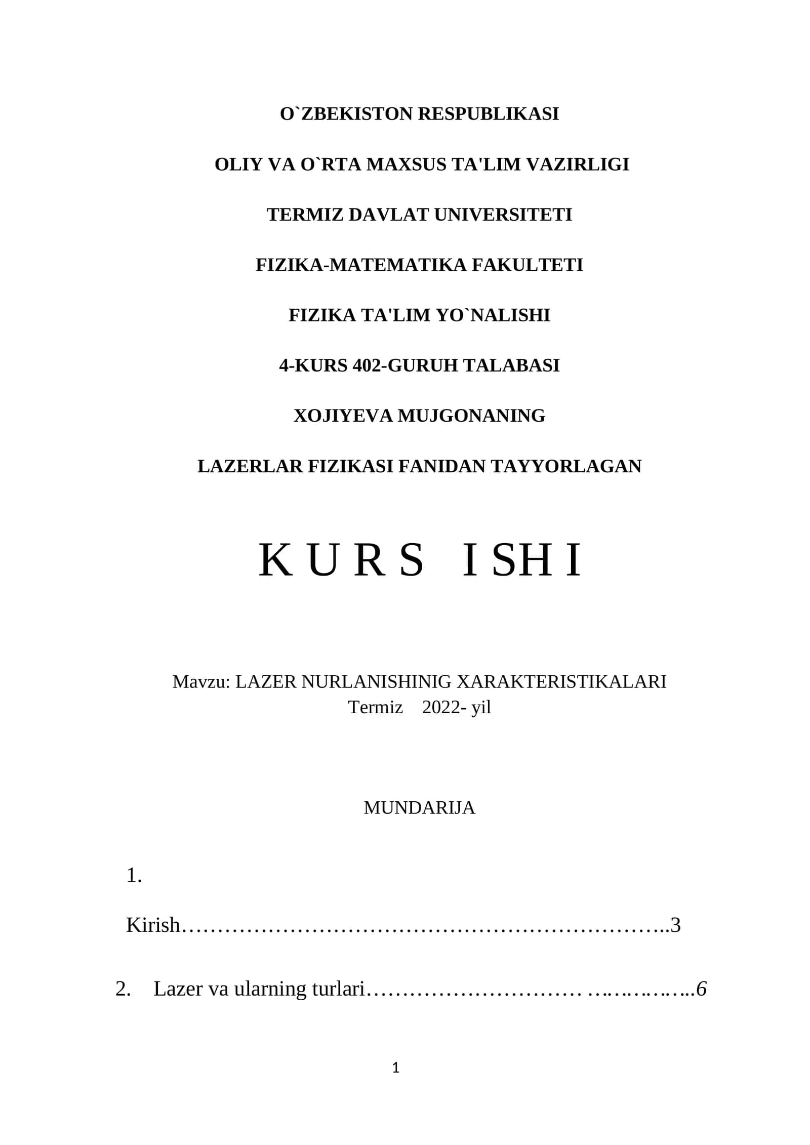 LAZER NURLANISHINIG XARAKTERISTIKALARI 1