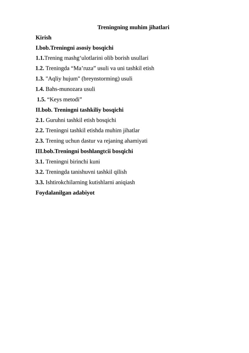 Treningning muhim jihatlari 1