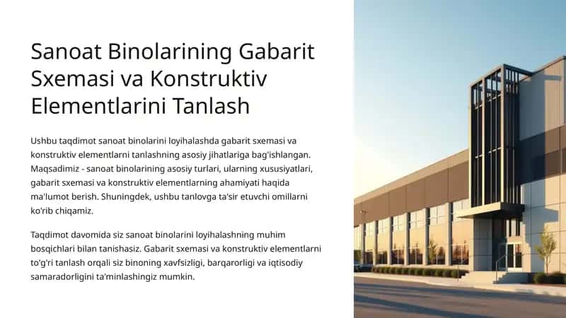 Sanoat Binolarining Gabarit Sxemasi va Konstruktiv Elementlarini Tanlash 1