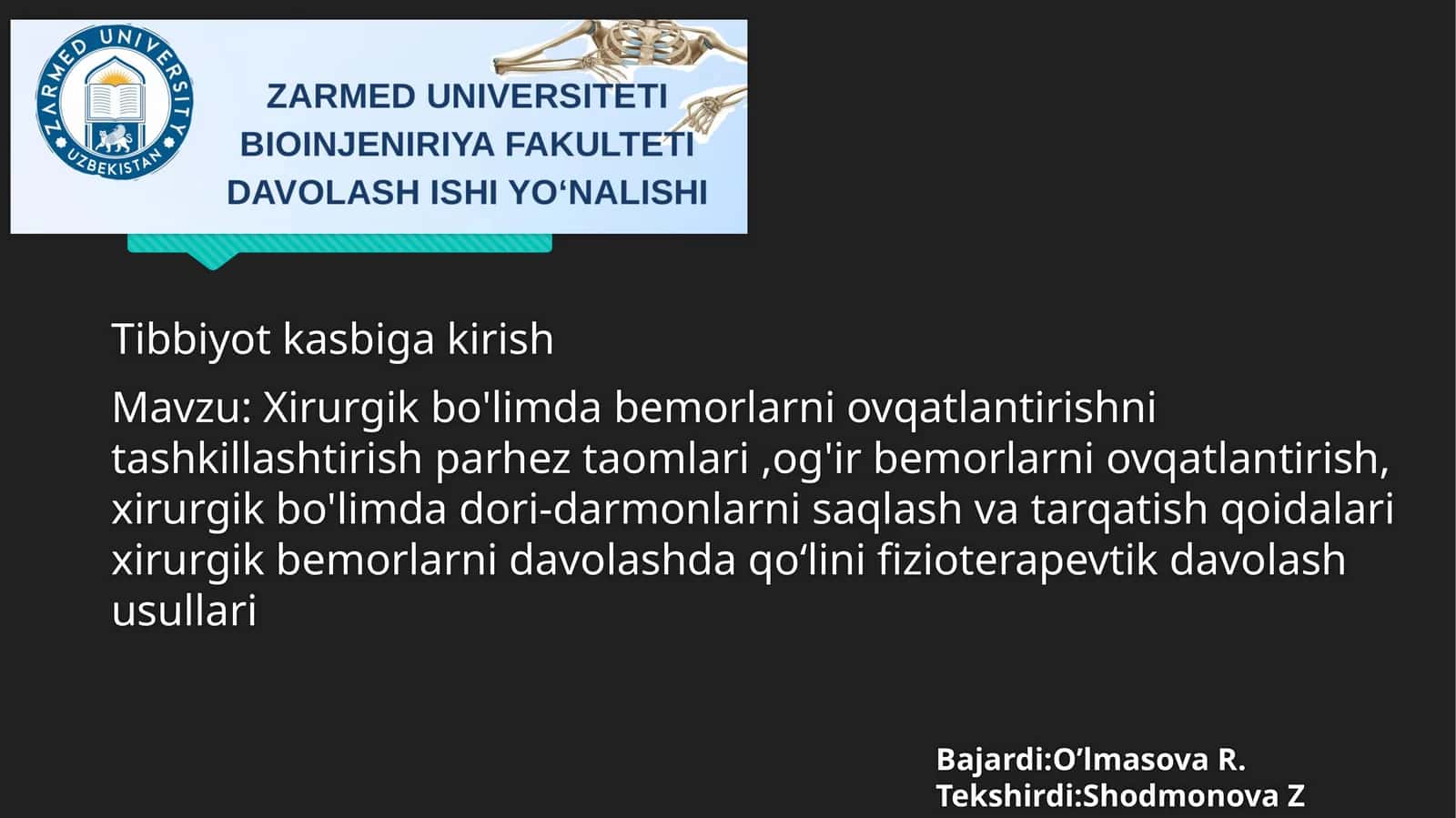 Xirurgik bo'limda bemorlarni oziqlantirish tizimi 1