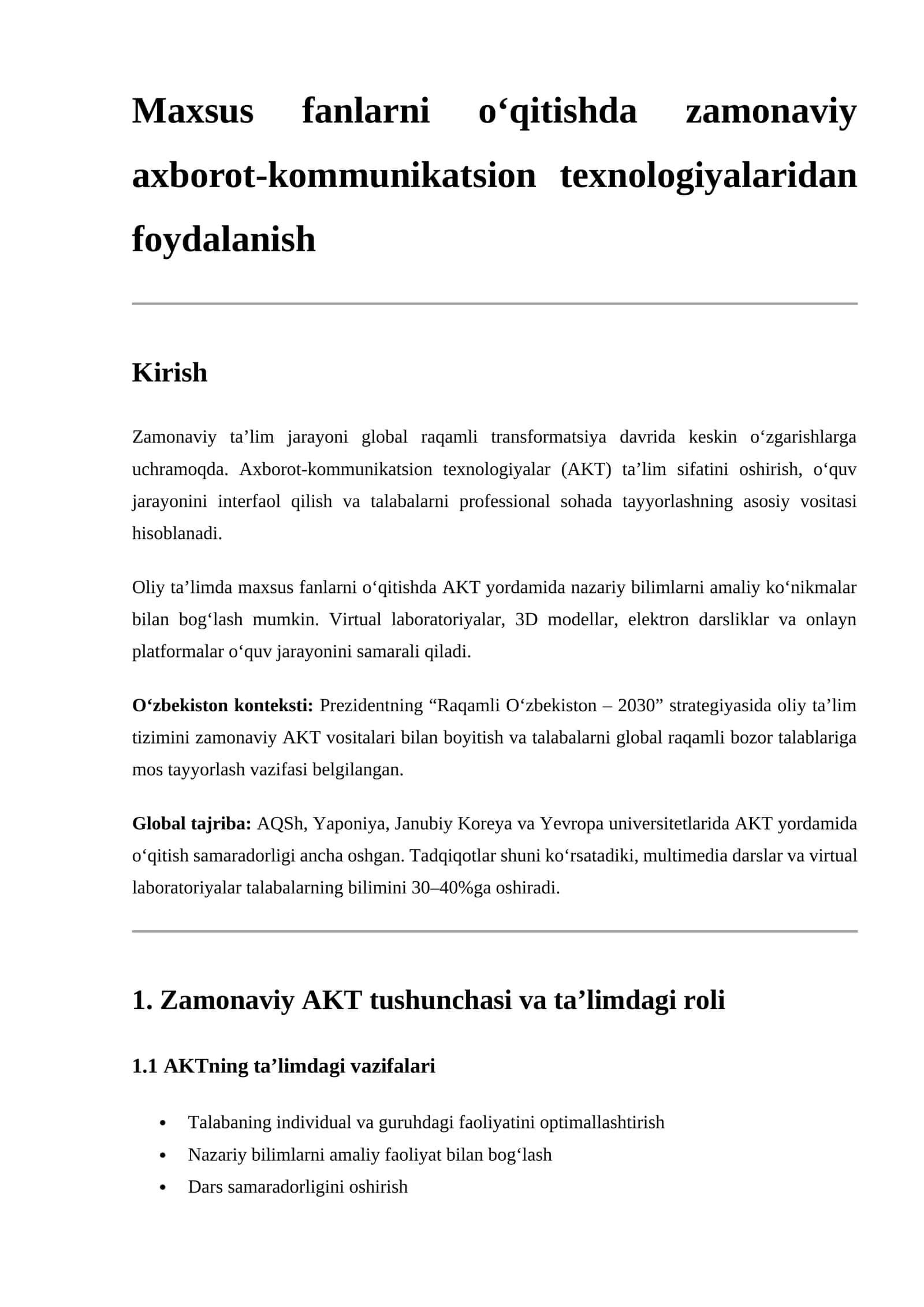 Zamonaviy axborot-kommunikatsion texnologiyalardan foydalanish 1