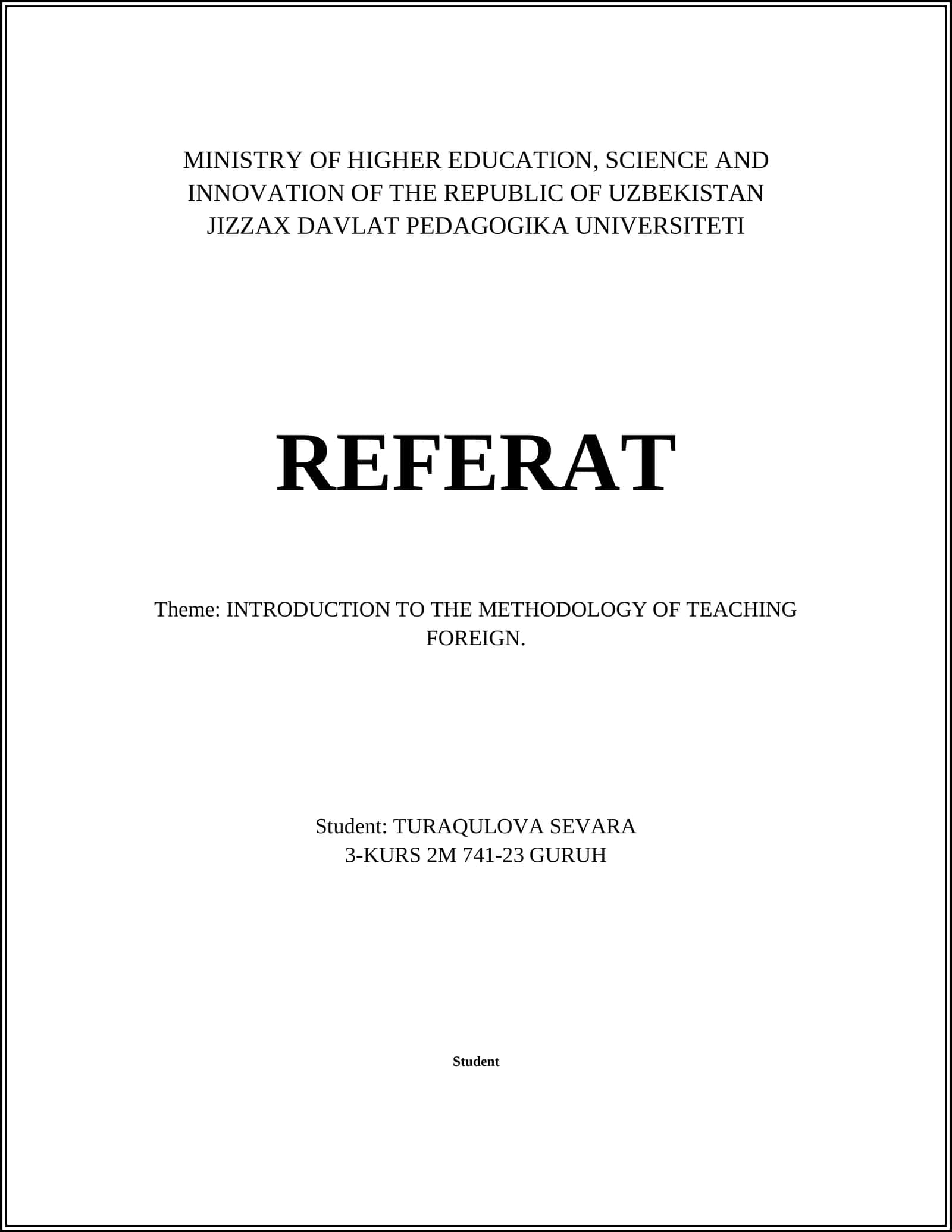 INTRODUCTION TO THE METHODOLOGY OF TEACHING FOREIGN 1