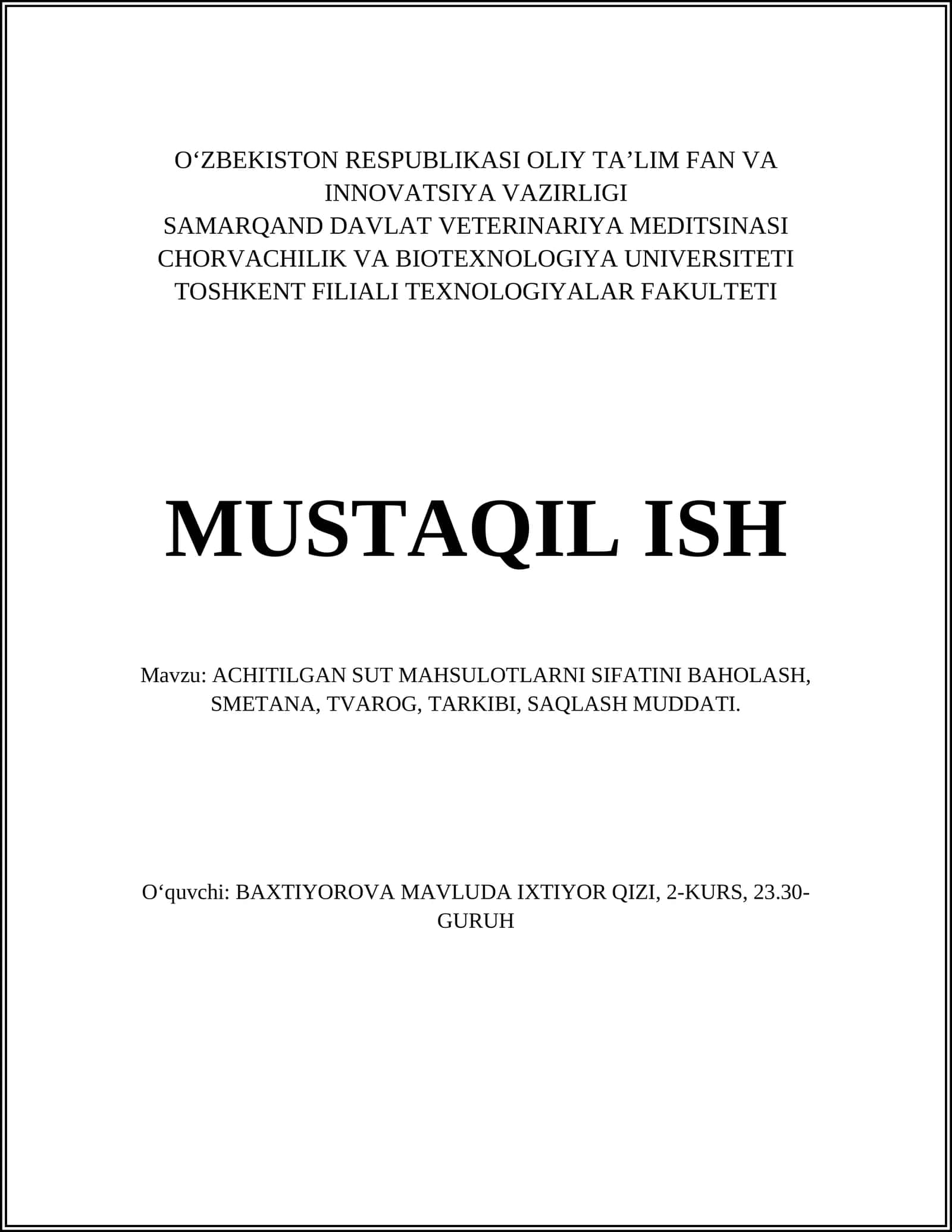 ACHITILGAN SUT MAHSULOTLARNI SIFATINI BAHOLASH 1