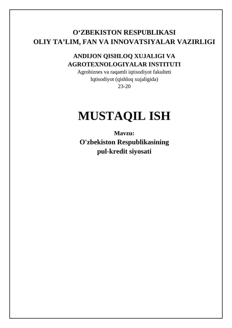O'zbekiston Respublikasining pul-kredit siyosati 1