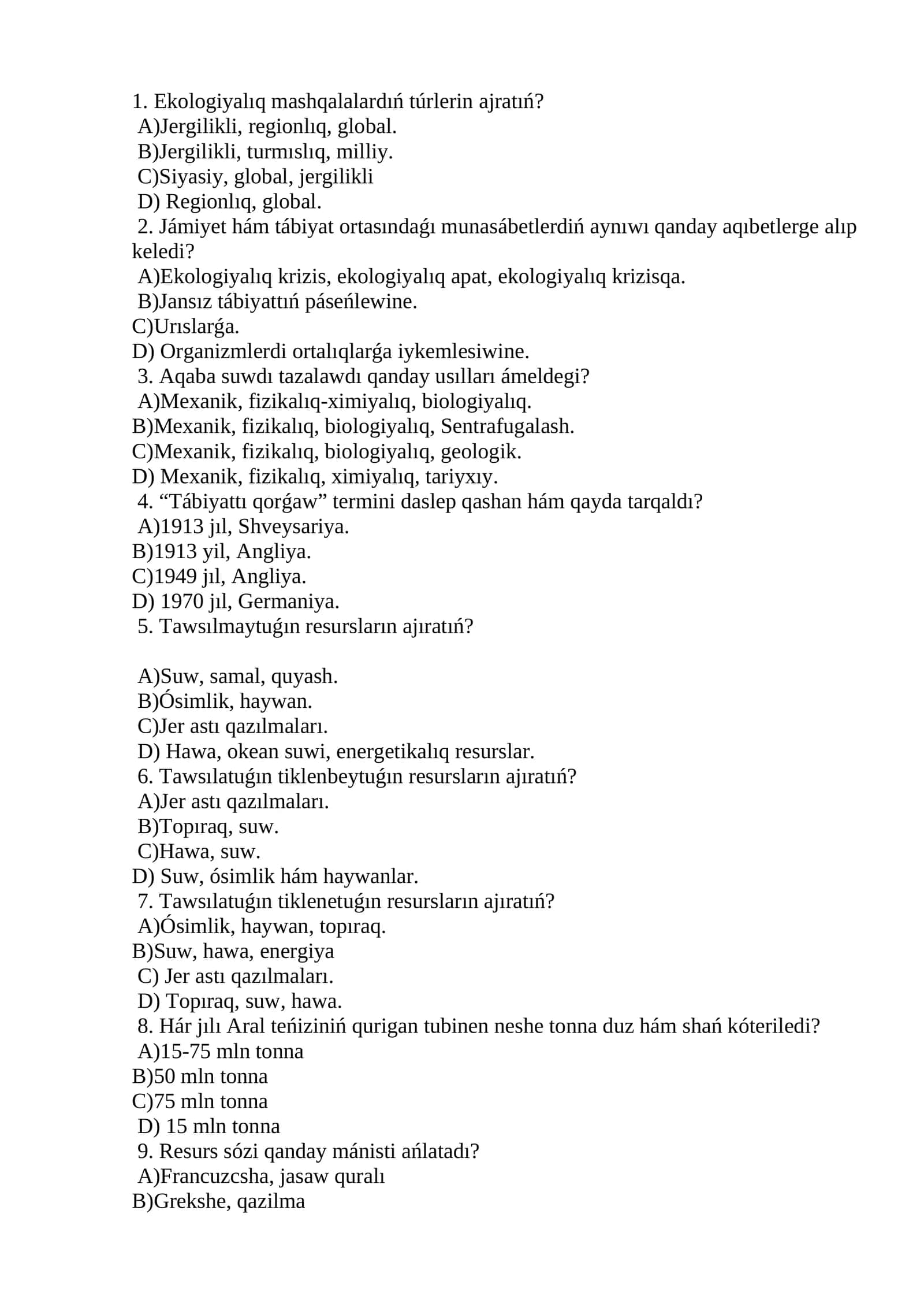 Ekologiyalıq mashqalalar 1