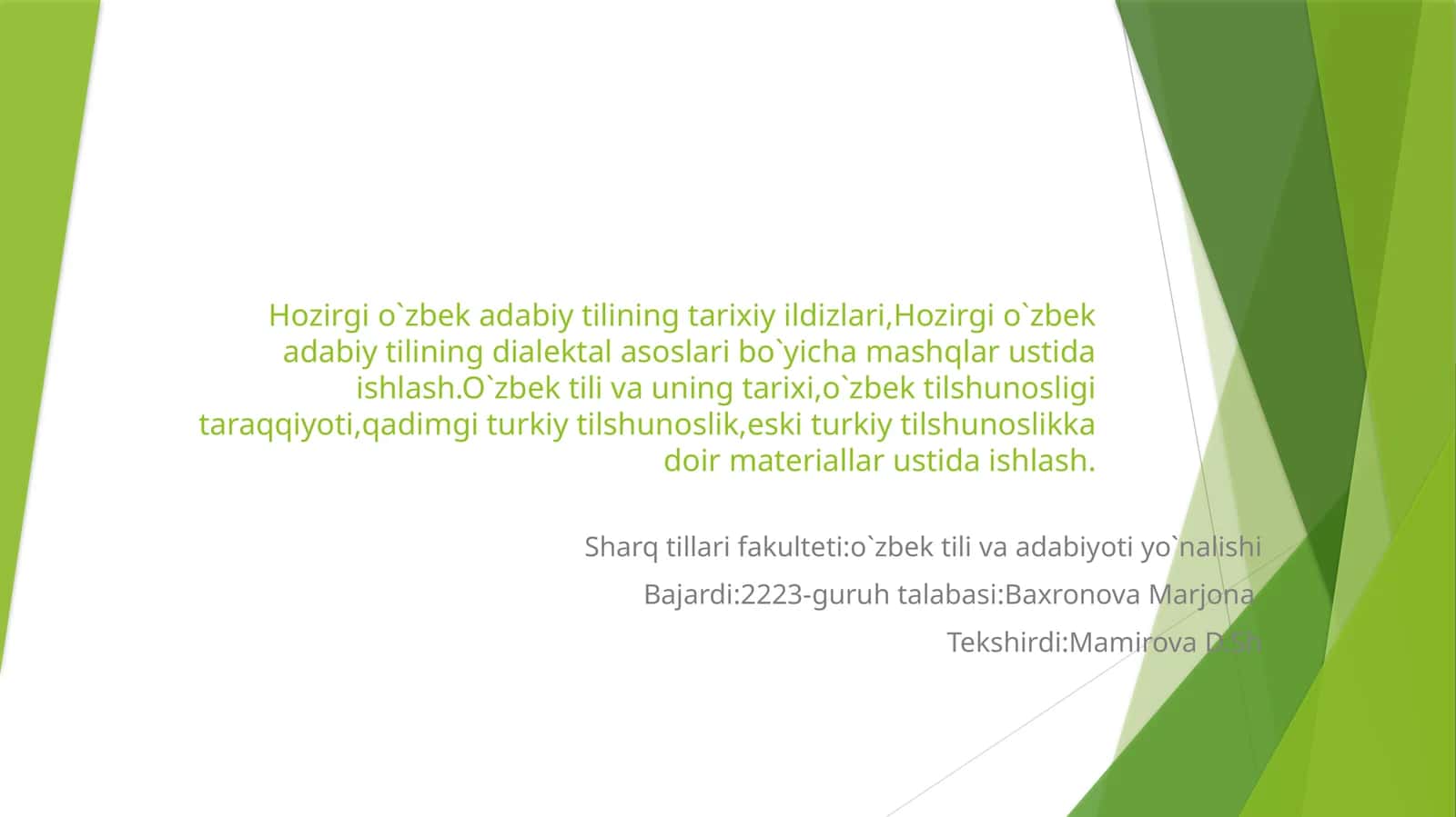 Hozirgi oʻzbek adabiy tilining dialektal asoslari boʻyicha mashqlar 1