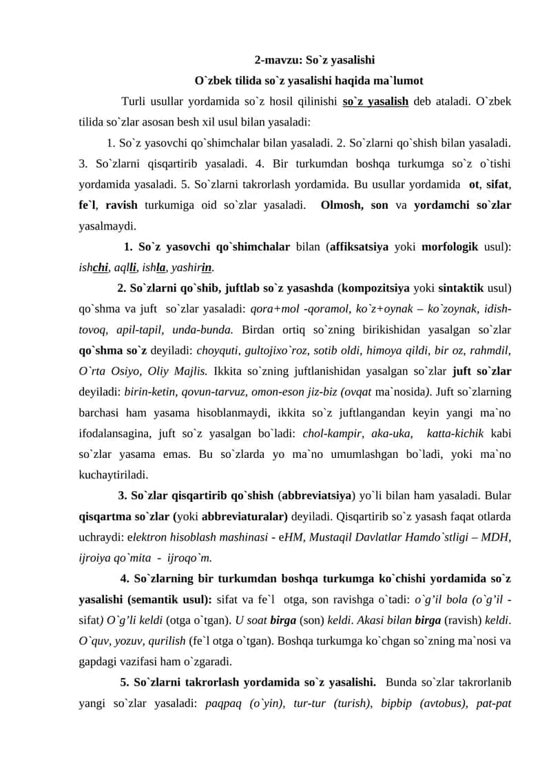 2-mavzu: So`z yasalishi 1