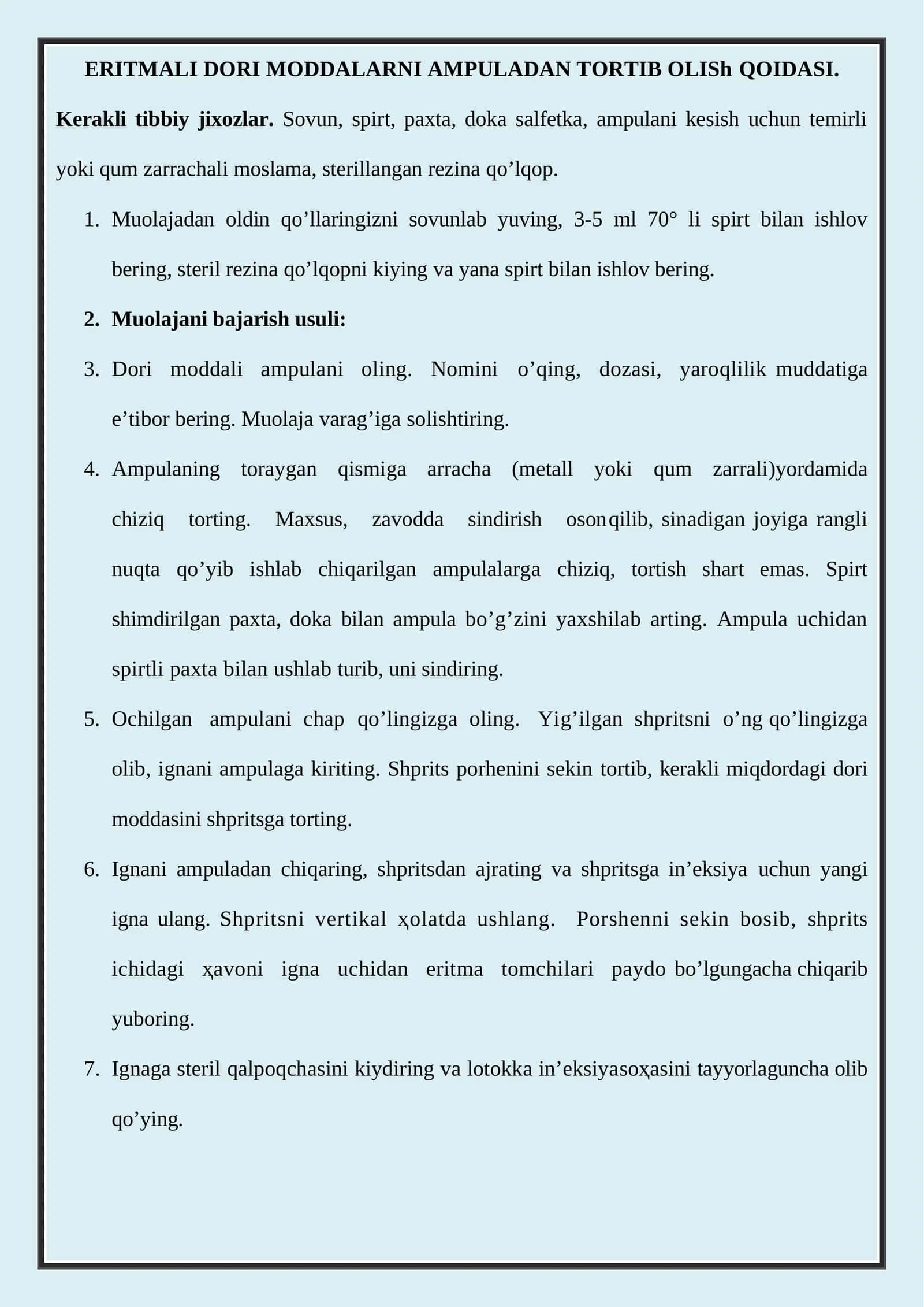 ERITMALI DORI MODDALARNI AMPULADAN TORTIB OLISh QOIDASI 1