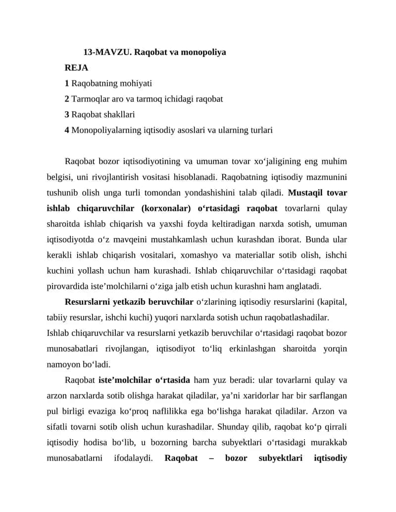 Raqobat va Monopoliya 1
