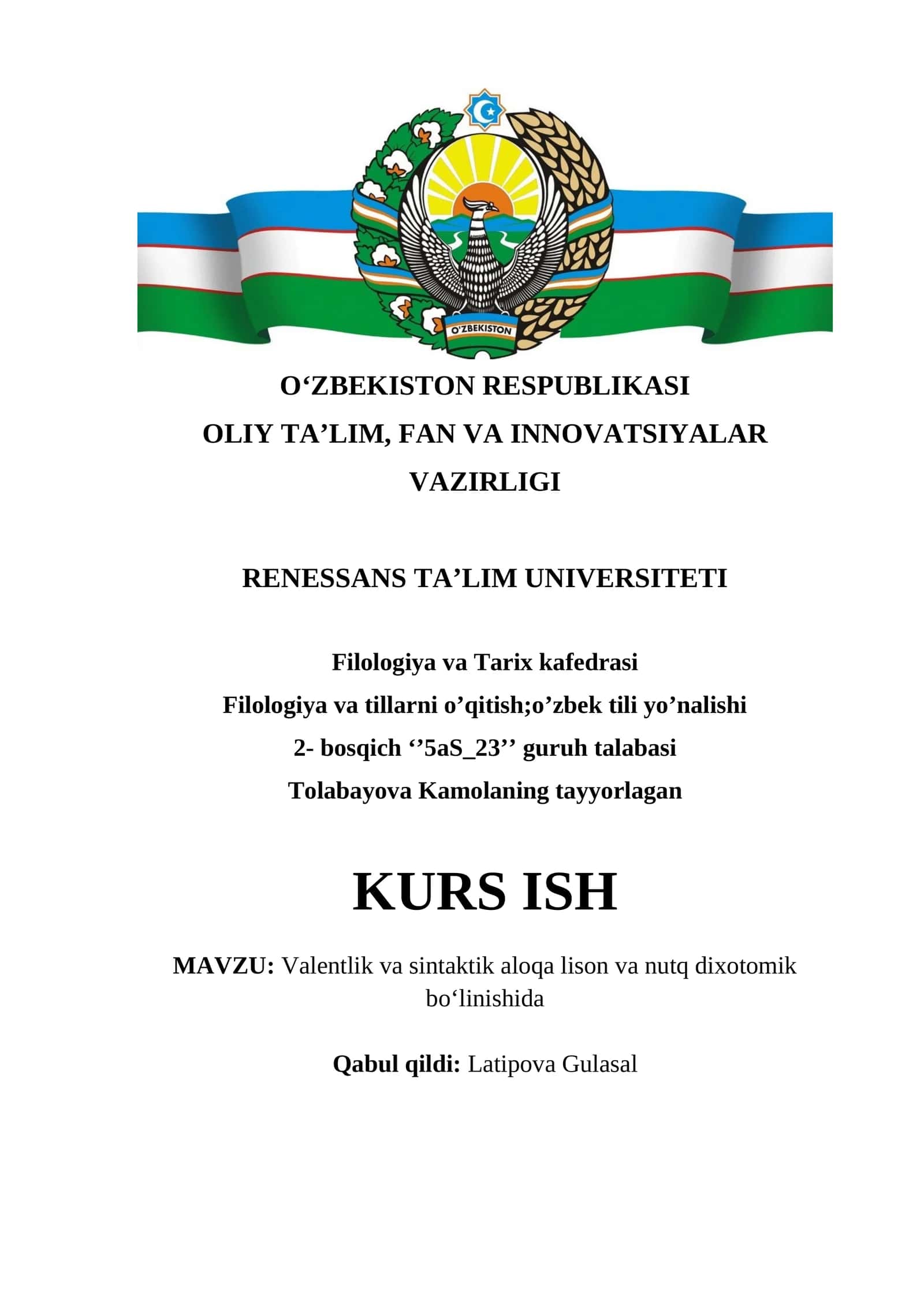 Valentlik va sintaktik aloqa lison va nutq dixotomik boʻlinishida 1