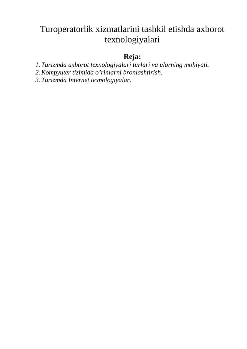 Turizmda axborot texnologiyalari 1
