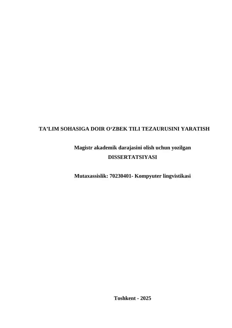 TA’LIM SOHASIGA DOIR O‘ZBEK TILI TEZAURUSINI YARATISH 1