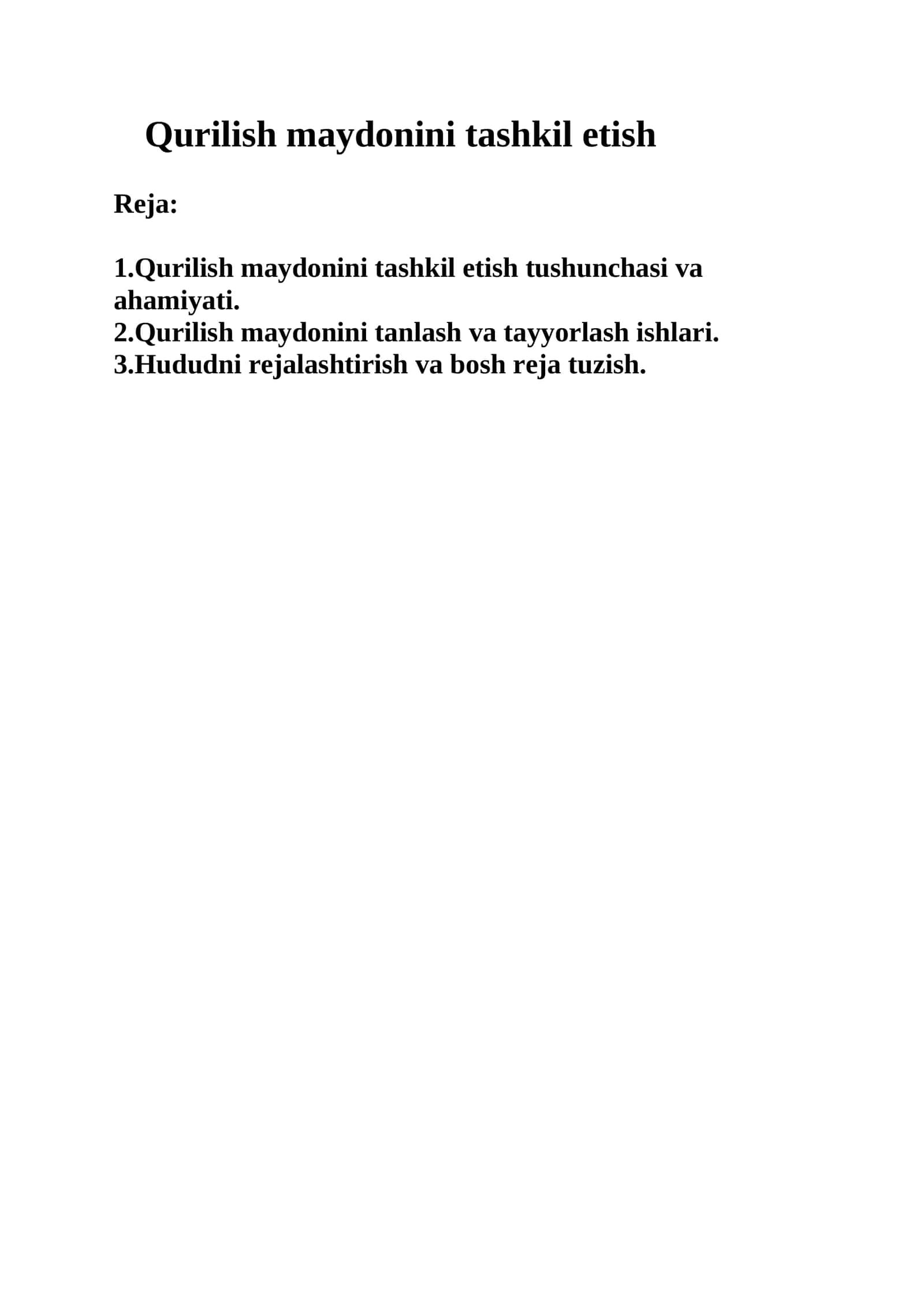 Qurilish maydonini tashkil etish 1