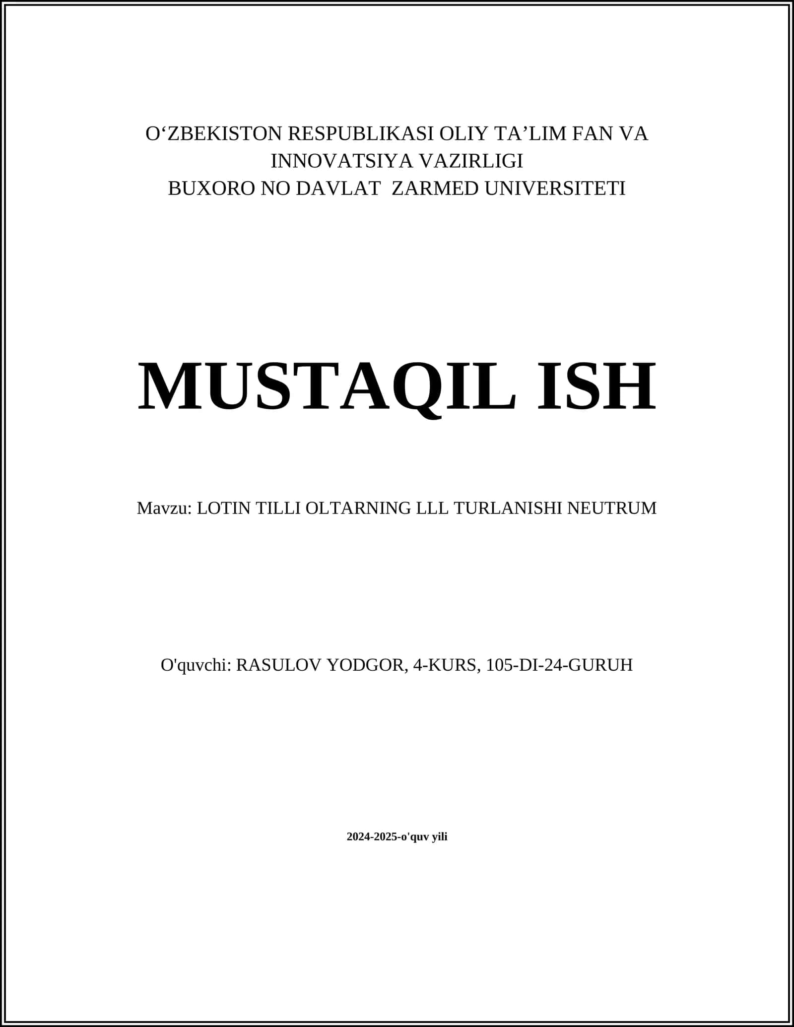LOTIN TILLI OLTARNING LLL TURLANISHI NEUTRUM 1