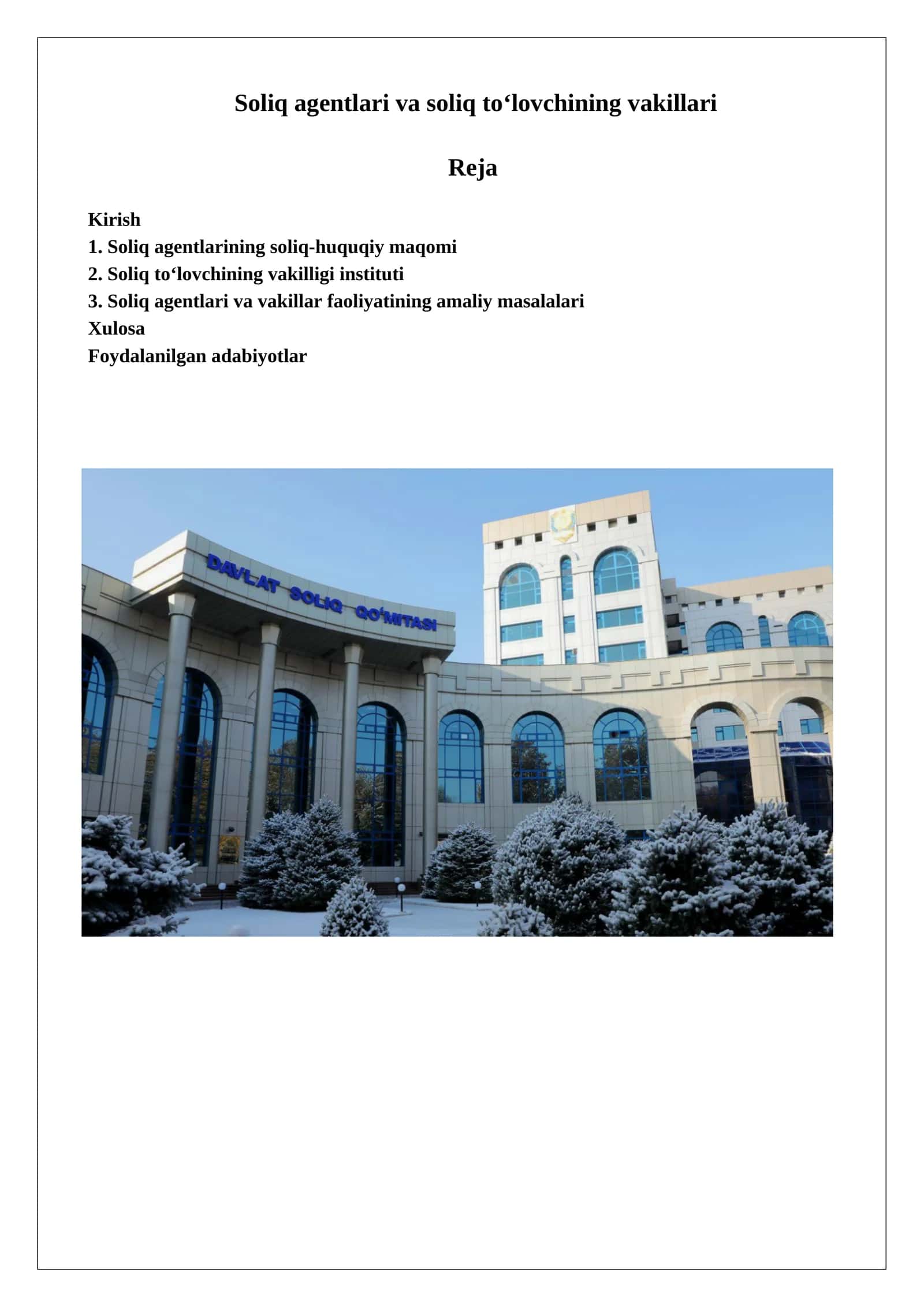 Soliq agentlari va soliq to‘lovchining vakillari 1