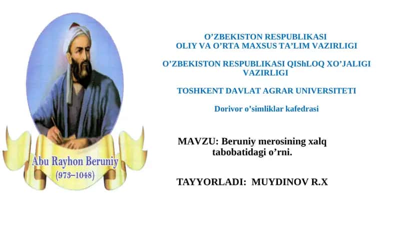 Beruniy merosining xalq tabobatidagi o’rni 1