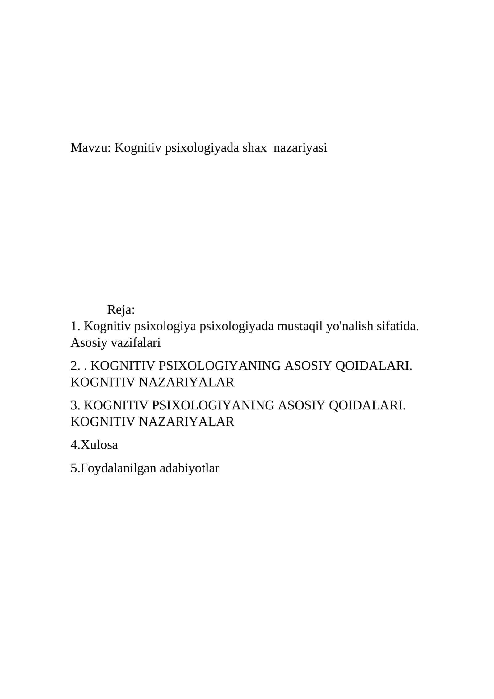 Kognitiv psixologiyada shax nazariyasi 1