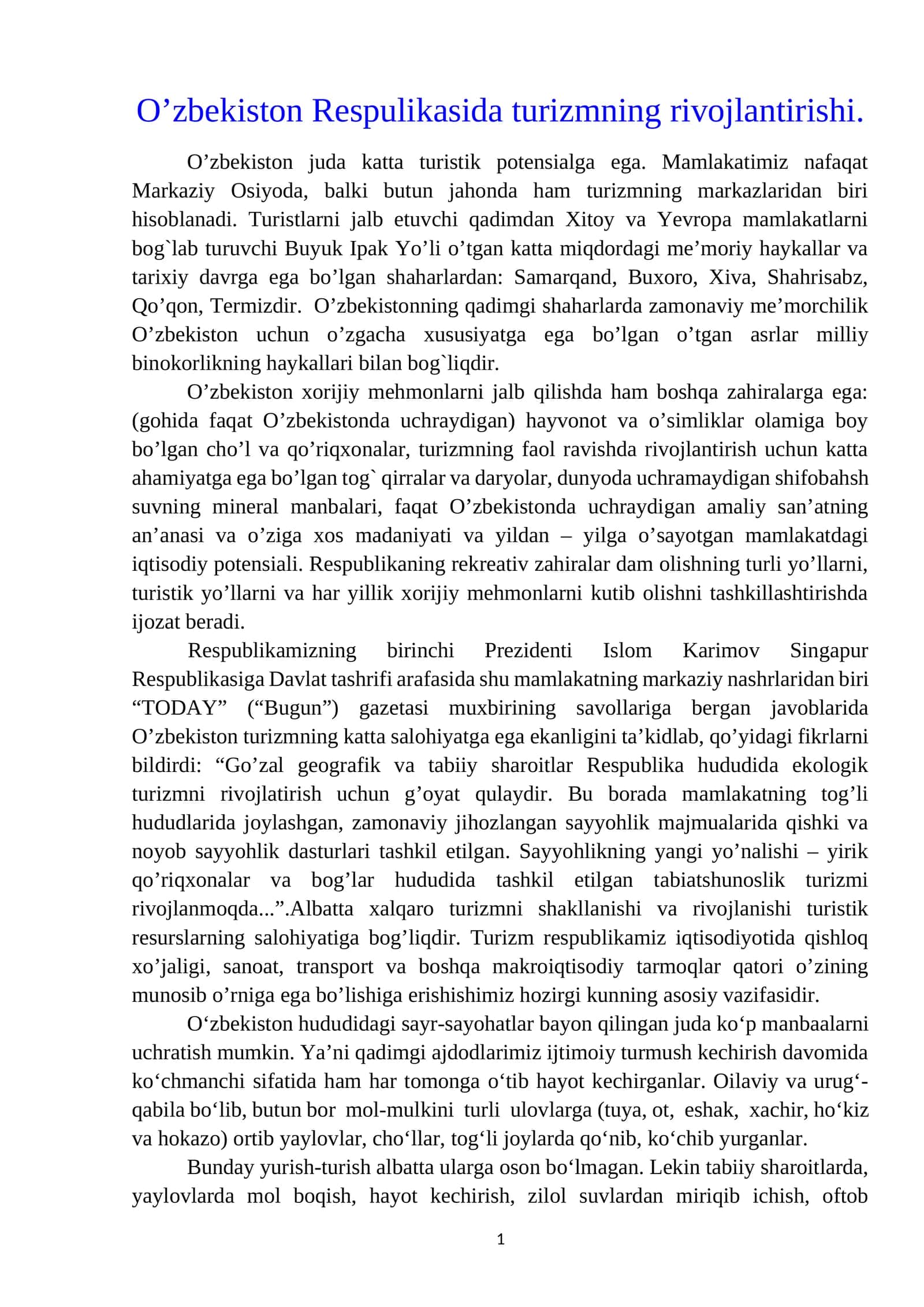 O'zbekiston turizmi 1