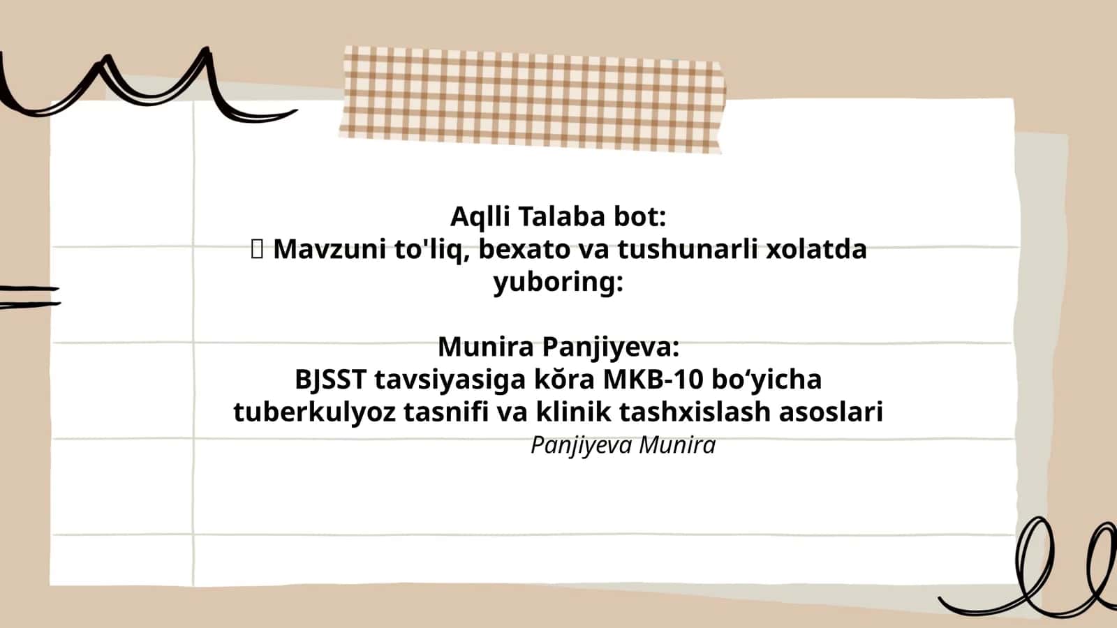 MKB-10 boʻyicha tuberkulyoz tasnifi va klinik tashxislash asoslari 1