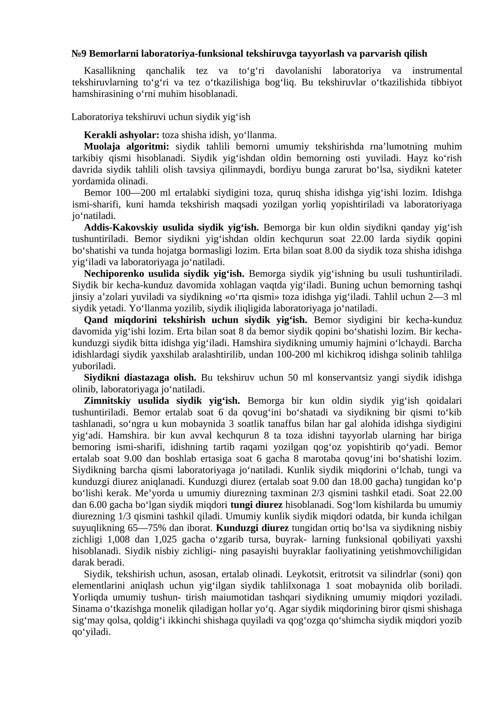 Laboratoriya-funksional tekshiruvga tayyorlash va parvarish qilish 1