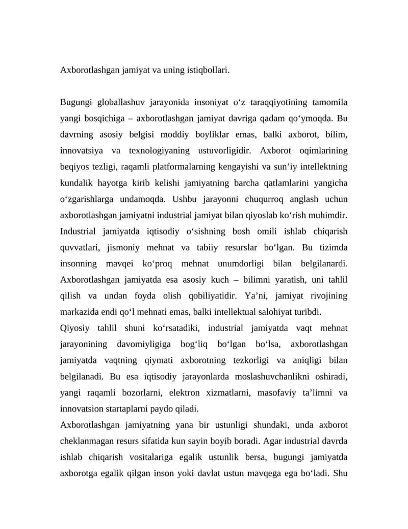 Axborotlashgan jamiyat va uning istiqbollari 1