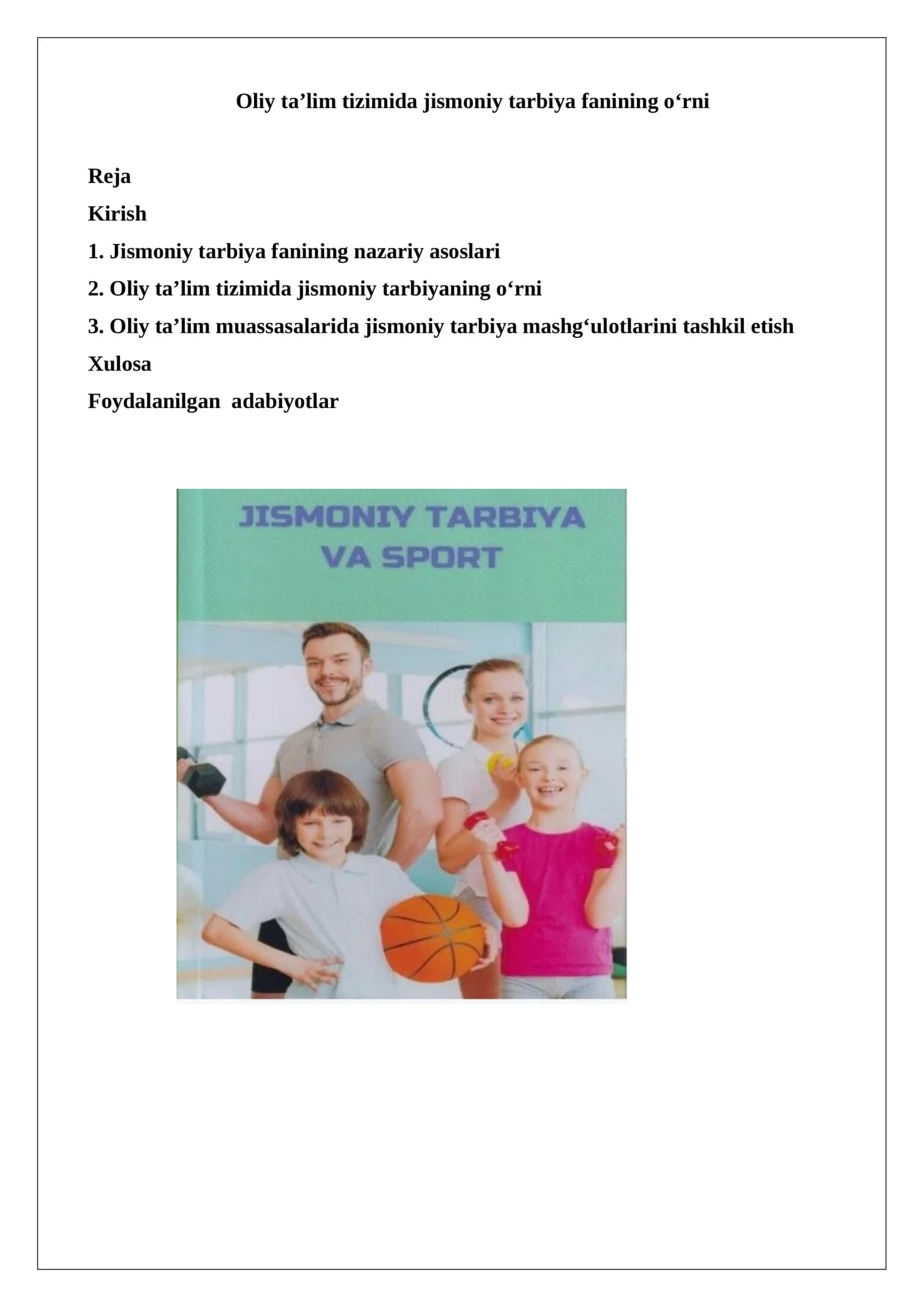 Oliy ta’lim tizimida jismoniy tarbiya fanining o‘rni 1
