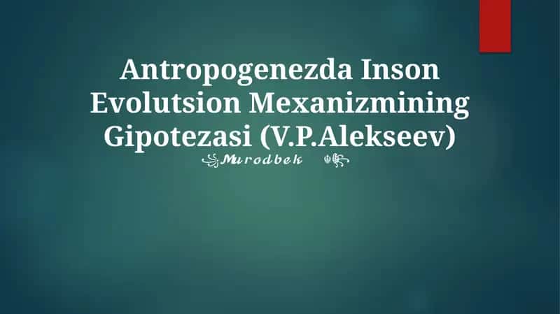 Antropogenezda Inson Evolutsion Mexanizmining Gipotezasi (V.P.Alekseev) 1