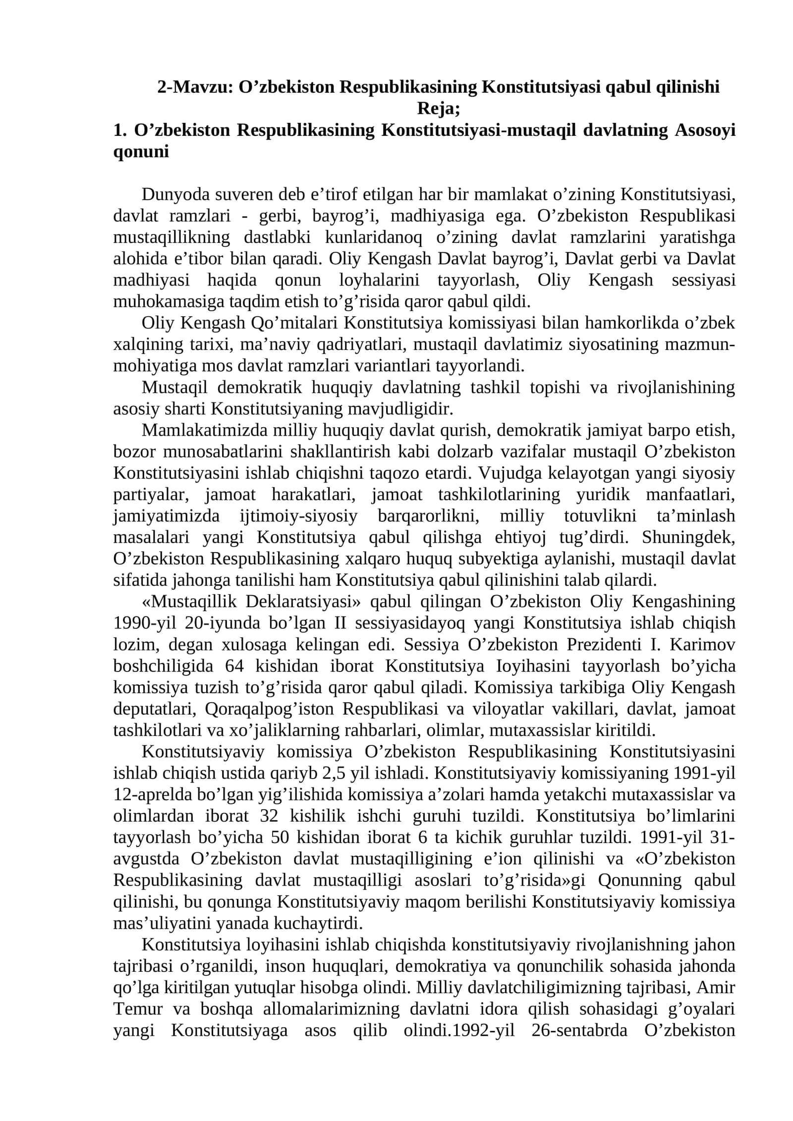 O’zbekiston Respublikasining Konstitutsiyasi qabul qilinishi 1