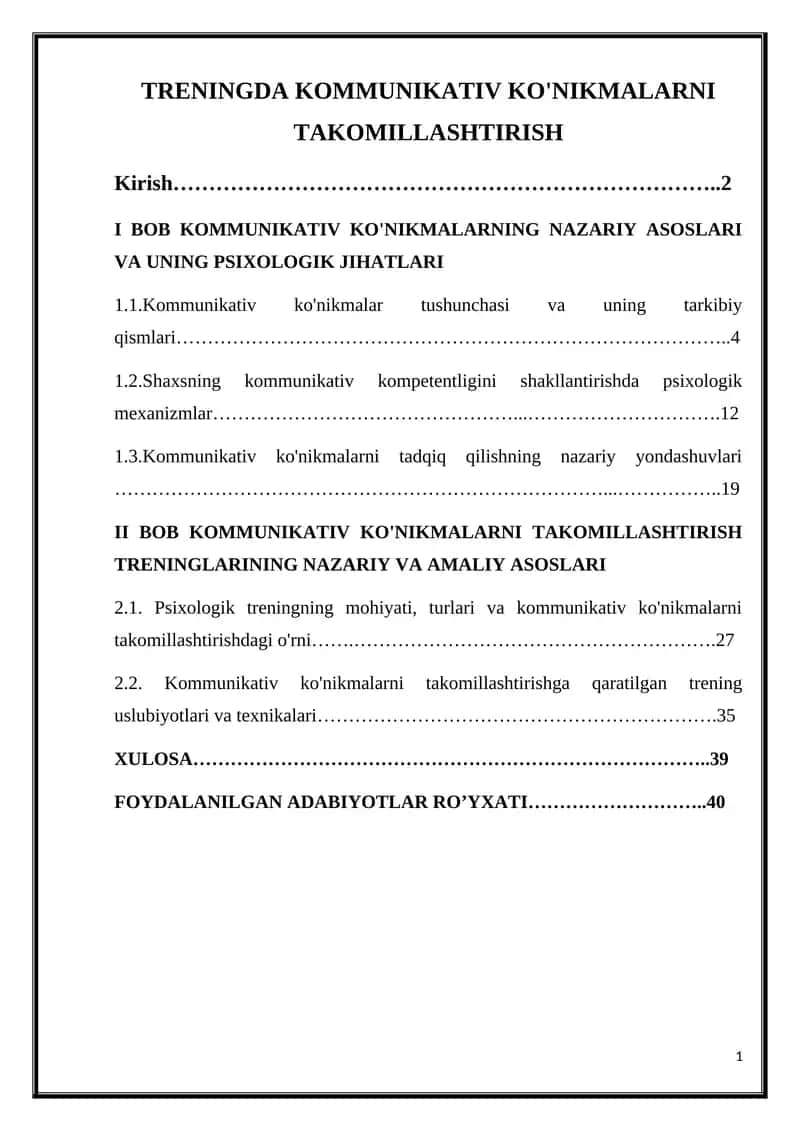 TRENINGDA KOMMUNIKATIV KO'NIKMALARNI TAKOMILLASHTIRISH 1