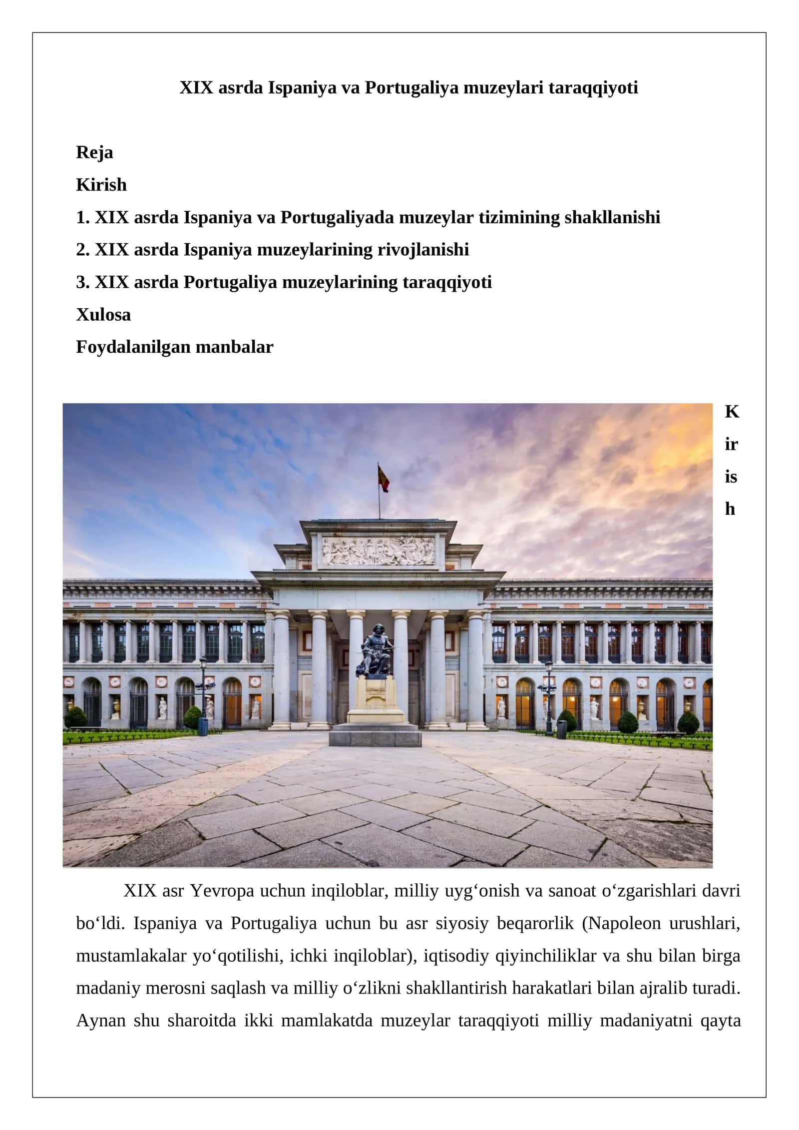 XIX asrda Ispaniya va Portugaliya muzeylari taraqqiyoti 1