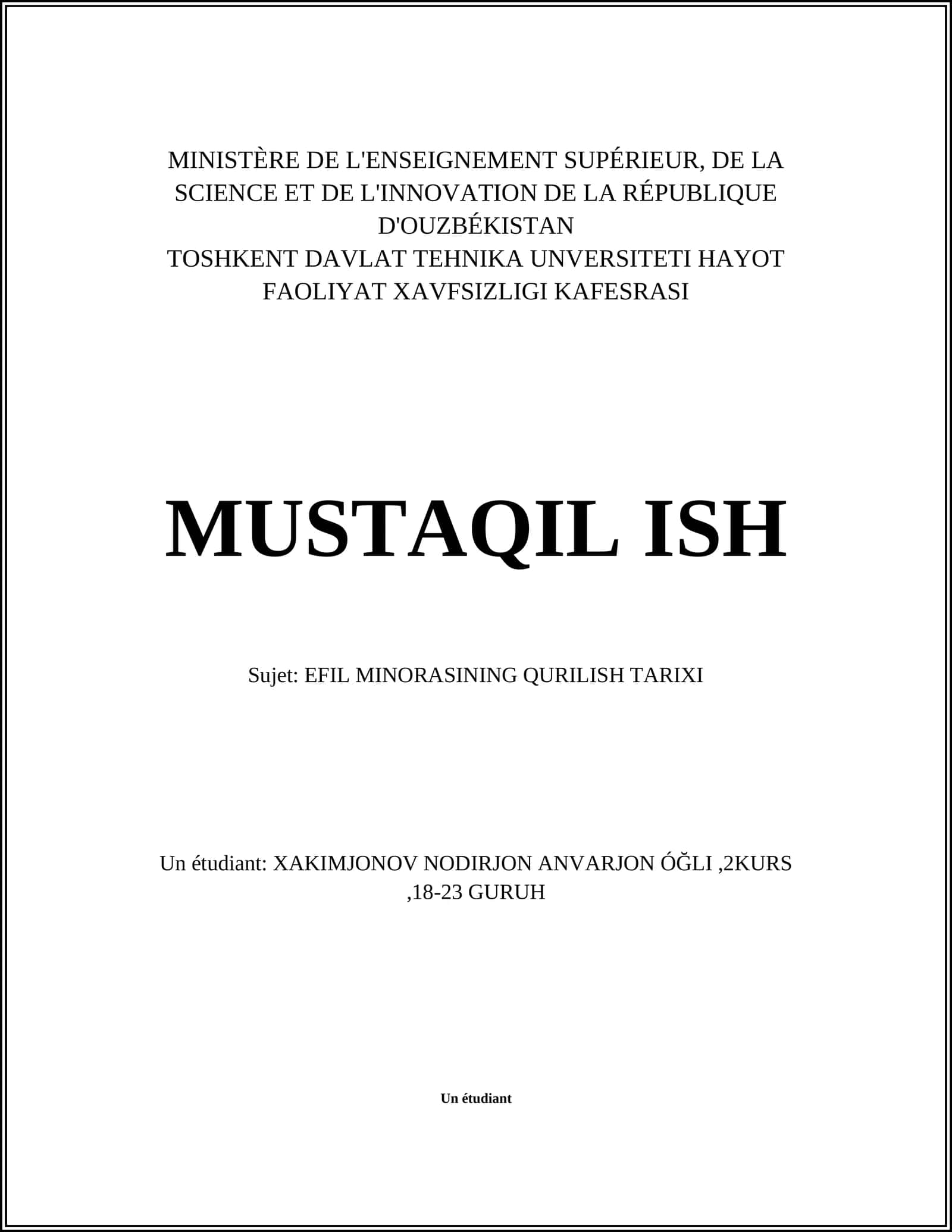EFIL MINORASINING QURILISH TARIXI 1