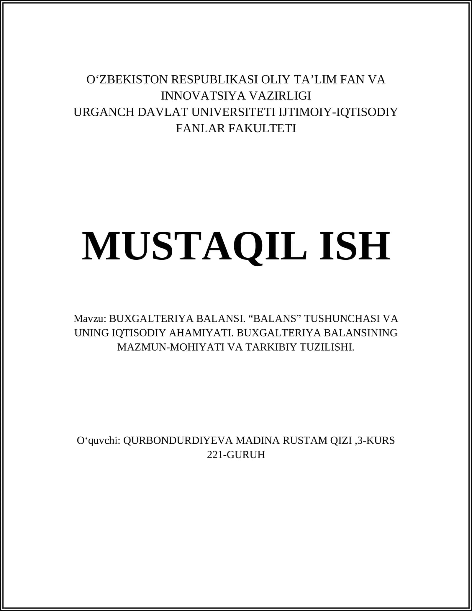 BUXGALTERIYA BALANSI MAZMUNI VA TARKIBI 1