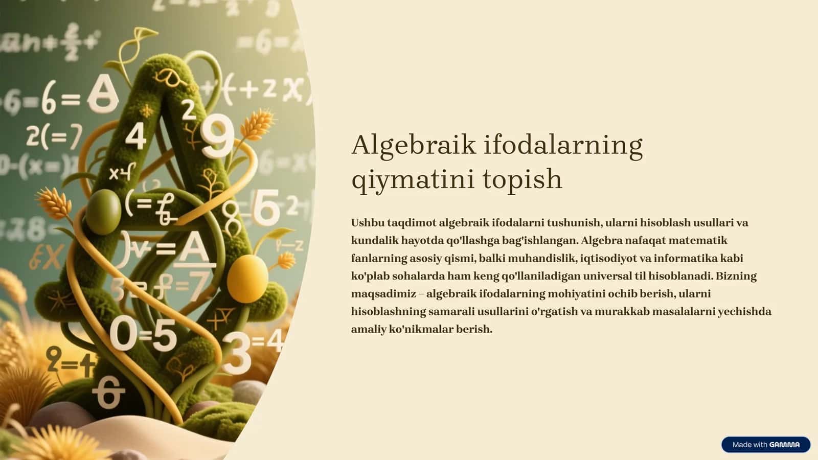 Algebraik ifodalarning qiymatini topish 1