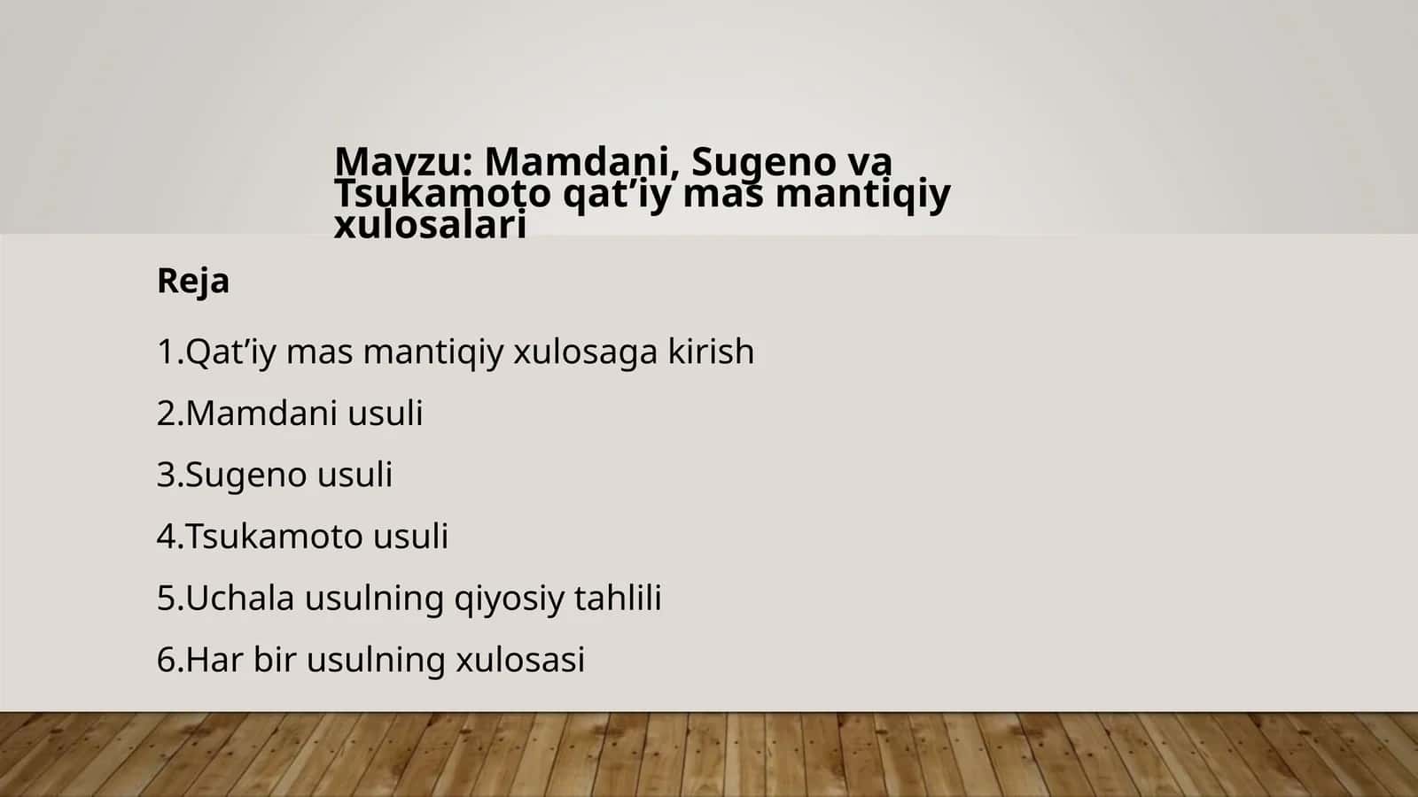 Mamdani, Sugeno va Sukamoto 1