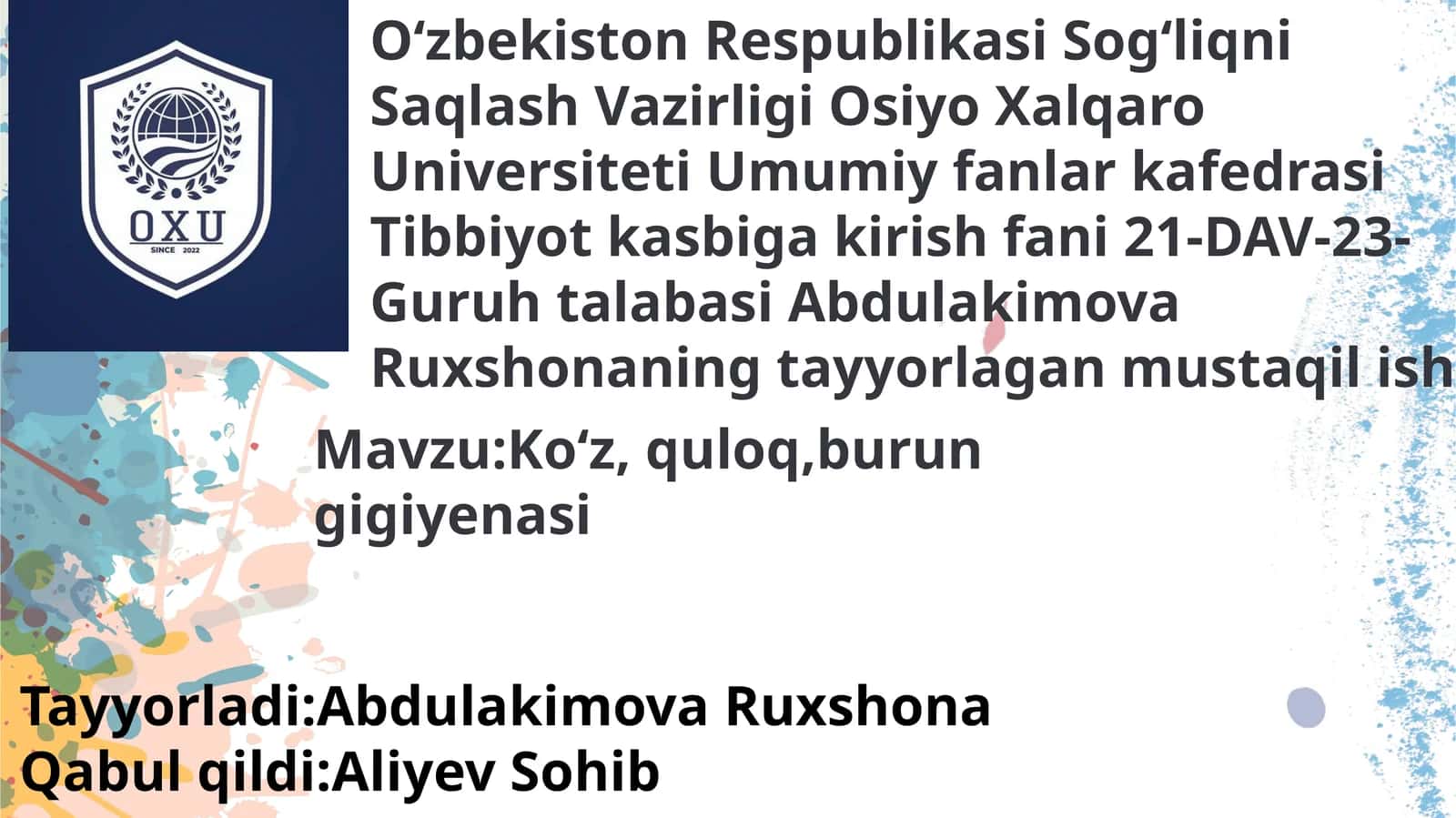 Gigiyenaning bir necha sohalari 1