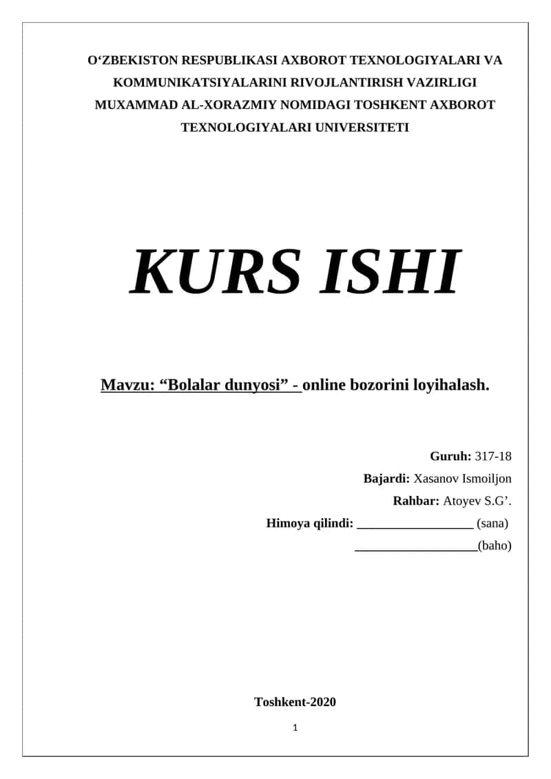 “Bolalar dunyosi” - online bozorini loyihalash 1