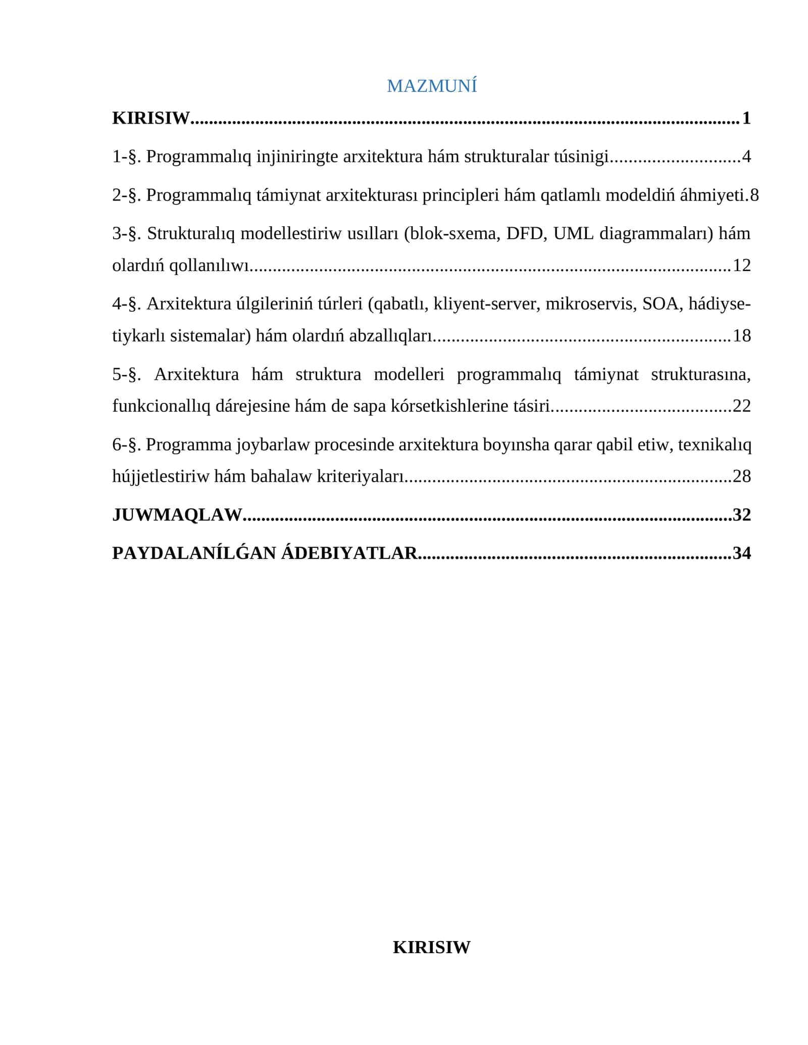 Programmalıq injiniringte arxitektura hám strukturalar 1