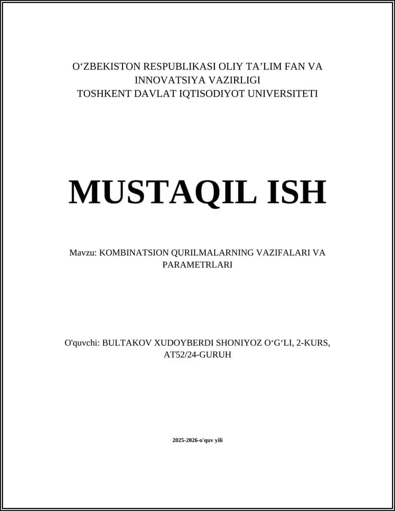 KOMBINATSION QURILMALARNING VAZIFALARI VA PARAMETRLARI 1