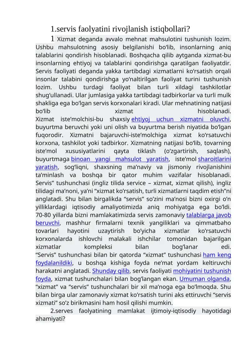 Xizmat faoliyati va o'ziga xos xususiyatlari 1
