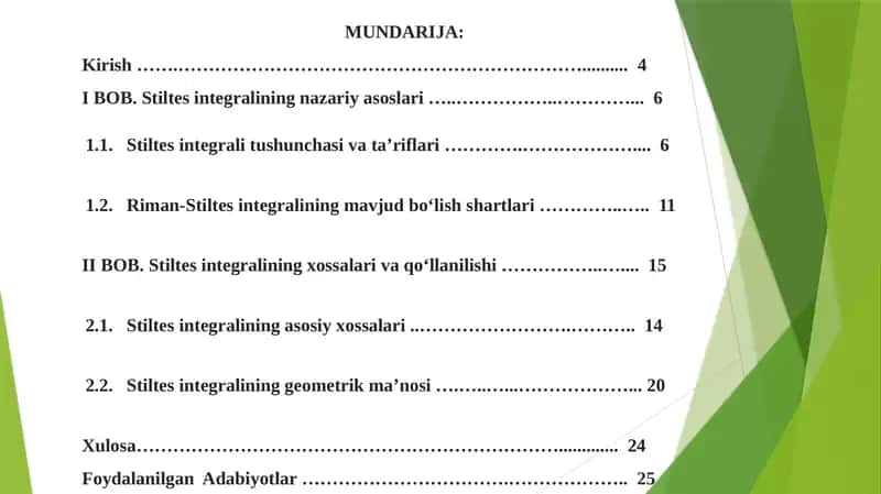 Stiltes integralining nazariy asoslari 1