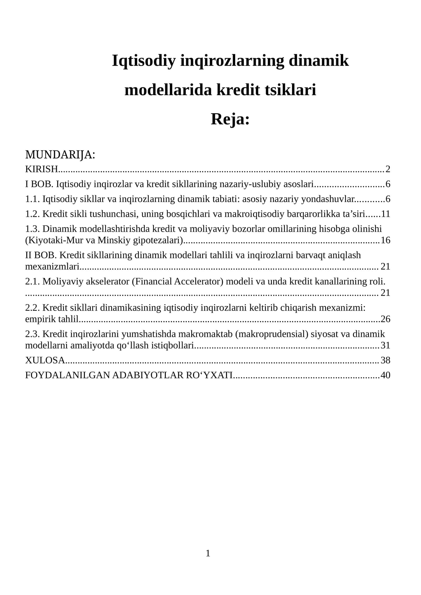 Dinamik modellashtirishda kredit tsiklari 1