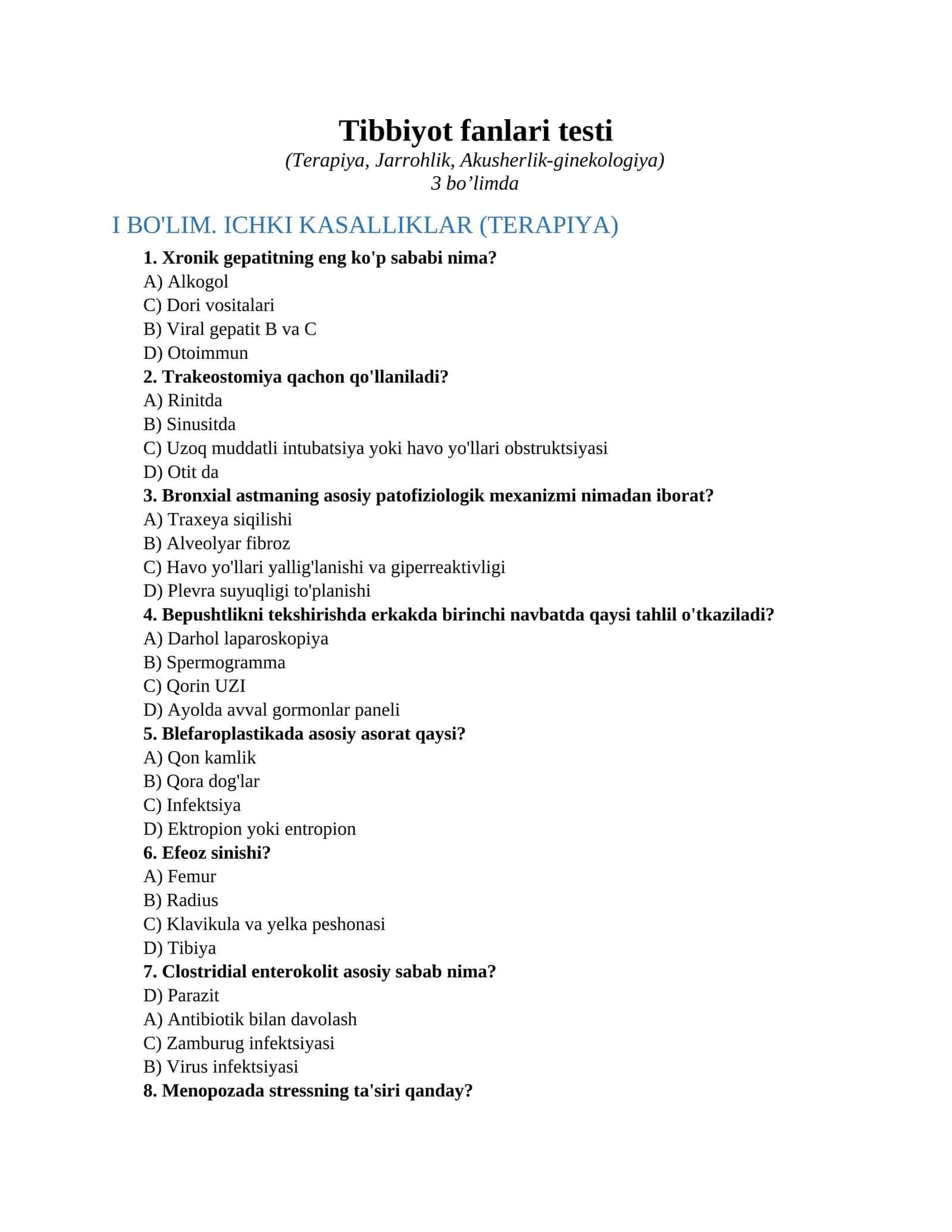 Tibbiyot fanlari testi 1