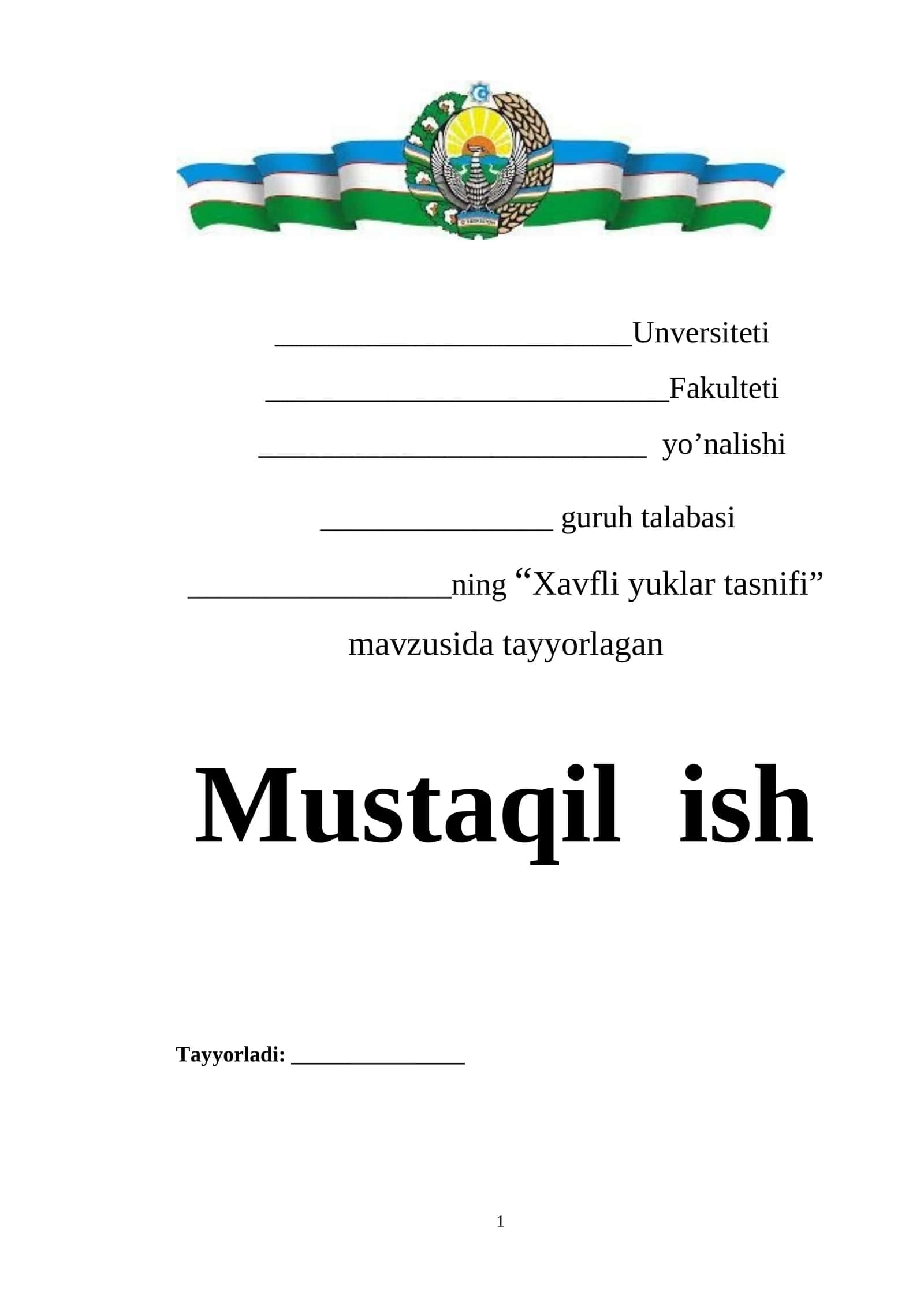 Xavfli yuklar tasnifi 1
