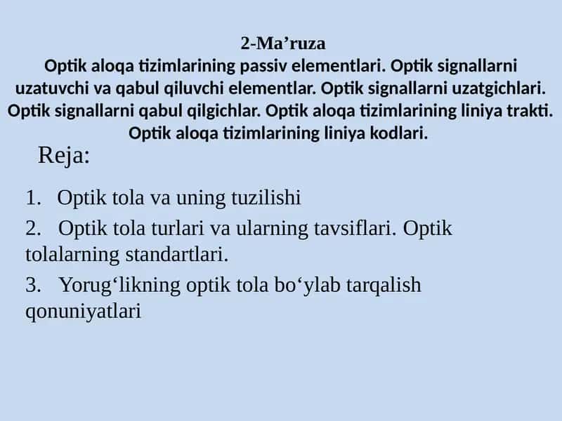 Optik aloqa tizimlari 1