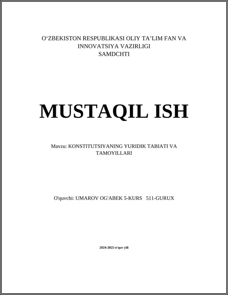 Konstitutsiyaning Yuridik Tabiati va Tamoyillari 1